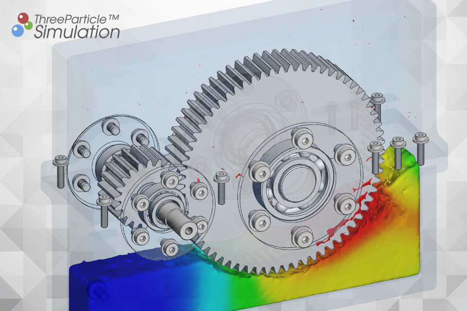 Smoothed Particle Hydrodynamics (SPH) simulaion of a gear box